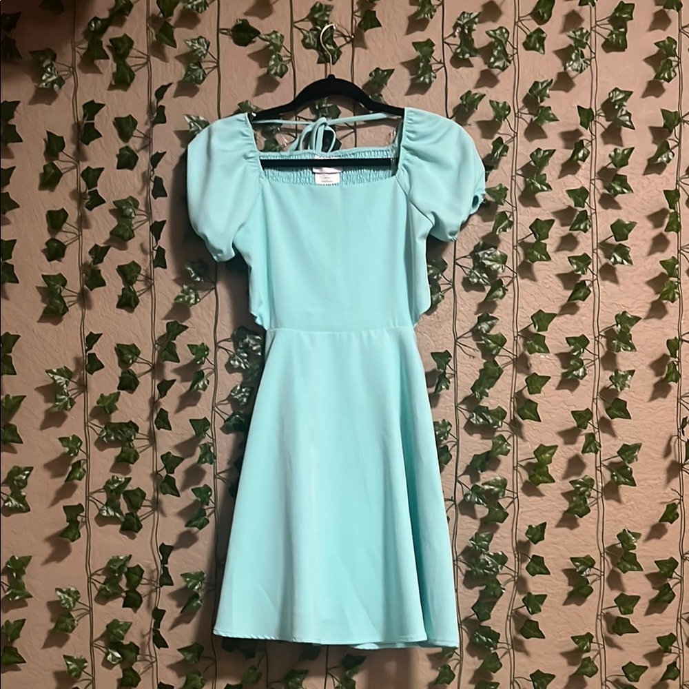 Rare Editions Light Blue Dress with Puff Sleeves